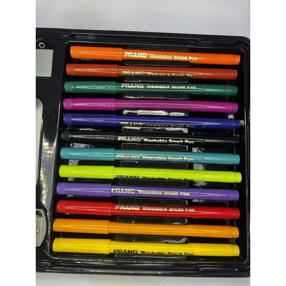 Vintage Prang Crayon Case with 12 Markers, Charcoal Sketching Pencils